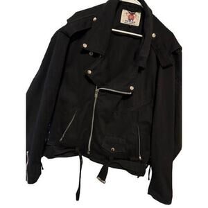 Mens‎ Camel Smokes Black Biker Jacket Vintage Size Extra Large
